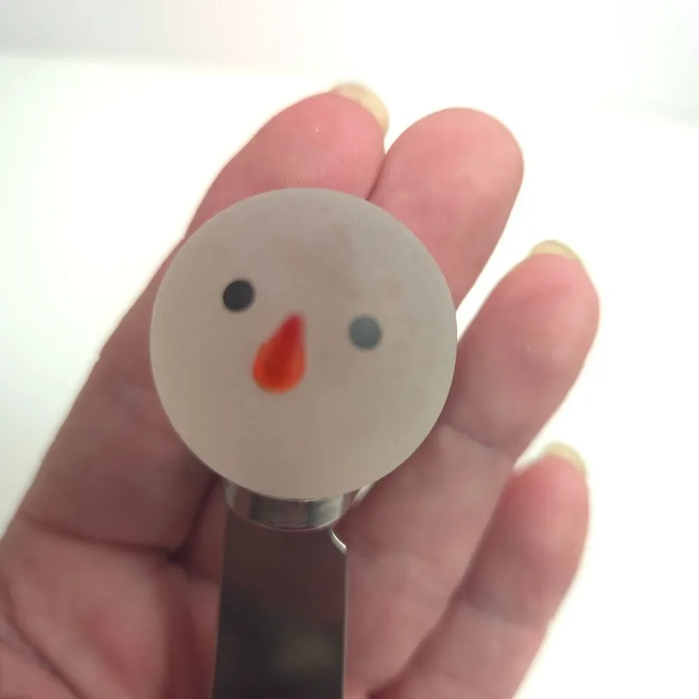 Vintage Snowman Glass Cheese Spreaders Set of 4 Holiday Appetizer Knives